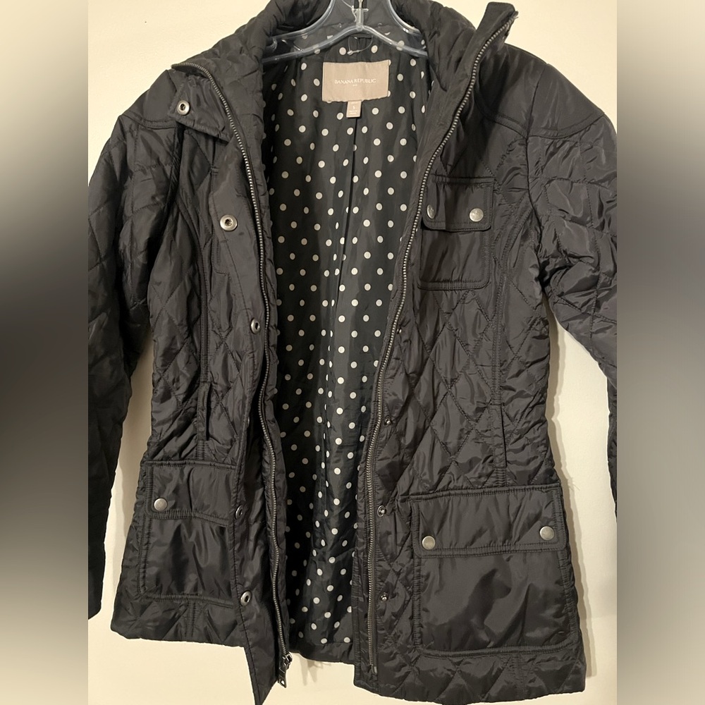 Banana Republic Quilted Jacket Navy Coat Polka Dot - Picture 2 of 6